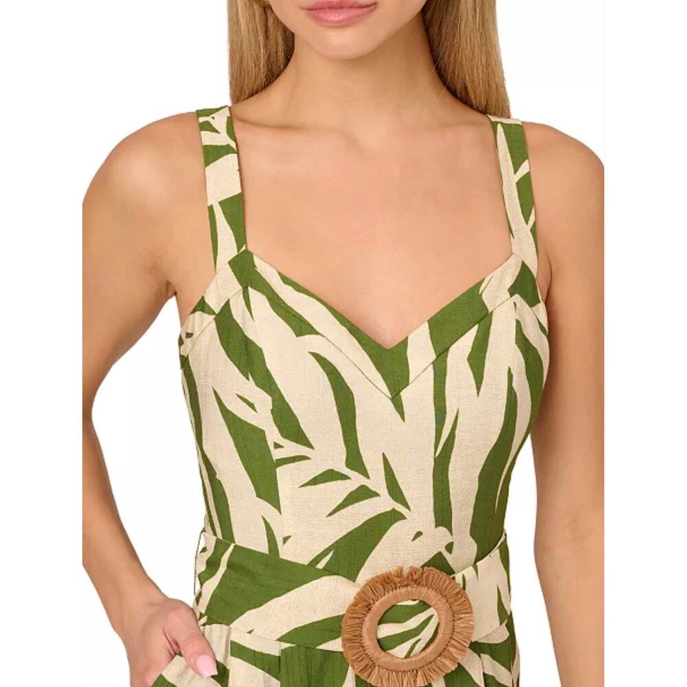 Adrianna Papell Green Ivory Palm Print Wide Leg Jumpsuit 12 NWT - Picture 3 of 16